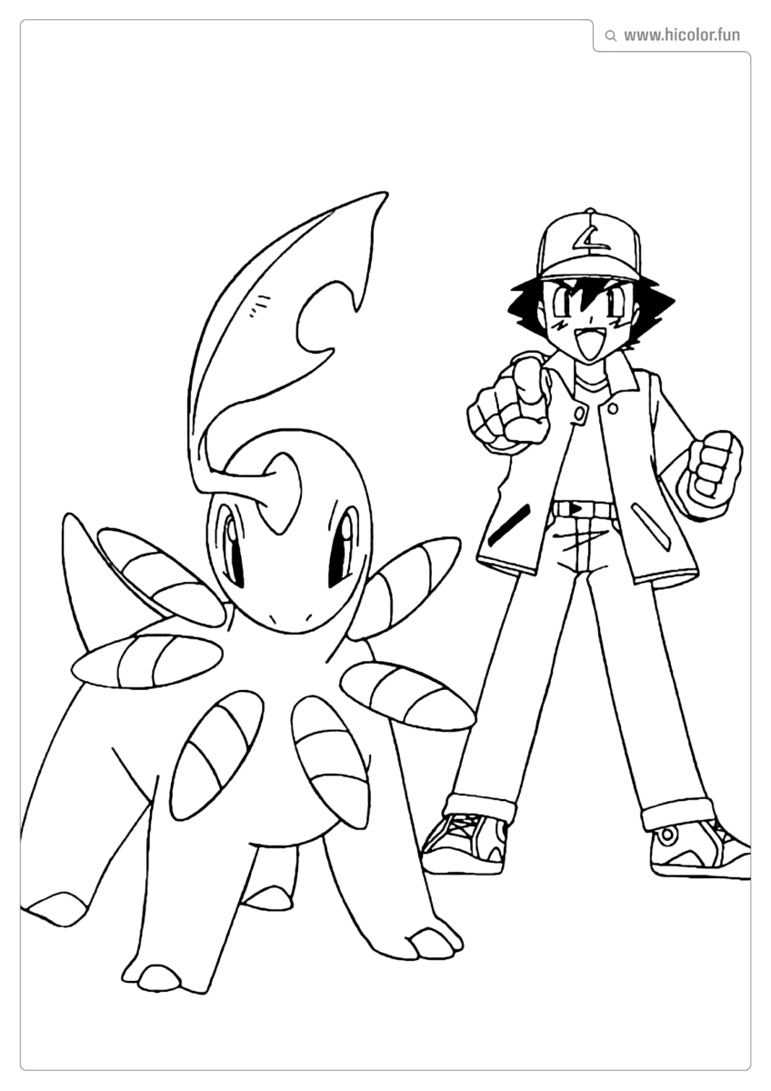 ASH E BAYLEEF POKEMON PARA PINTAR
