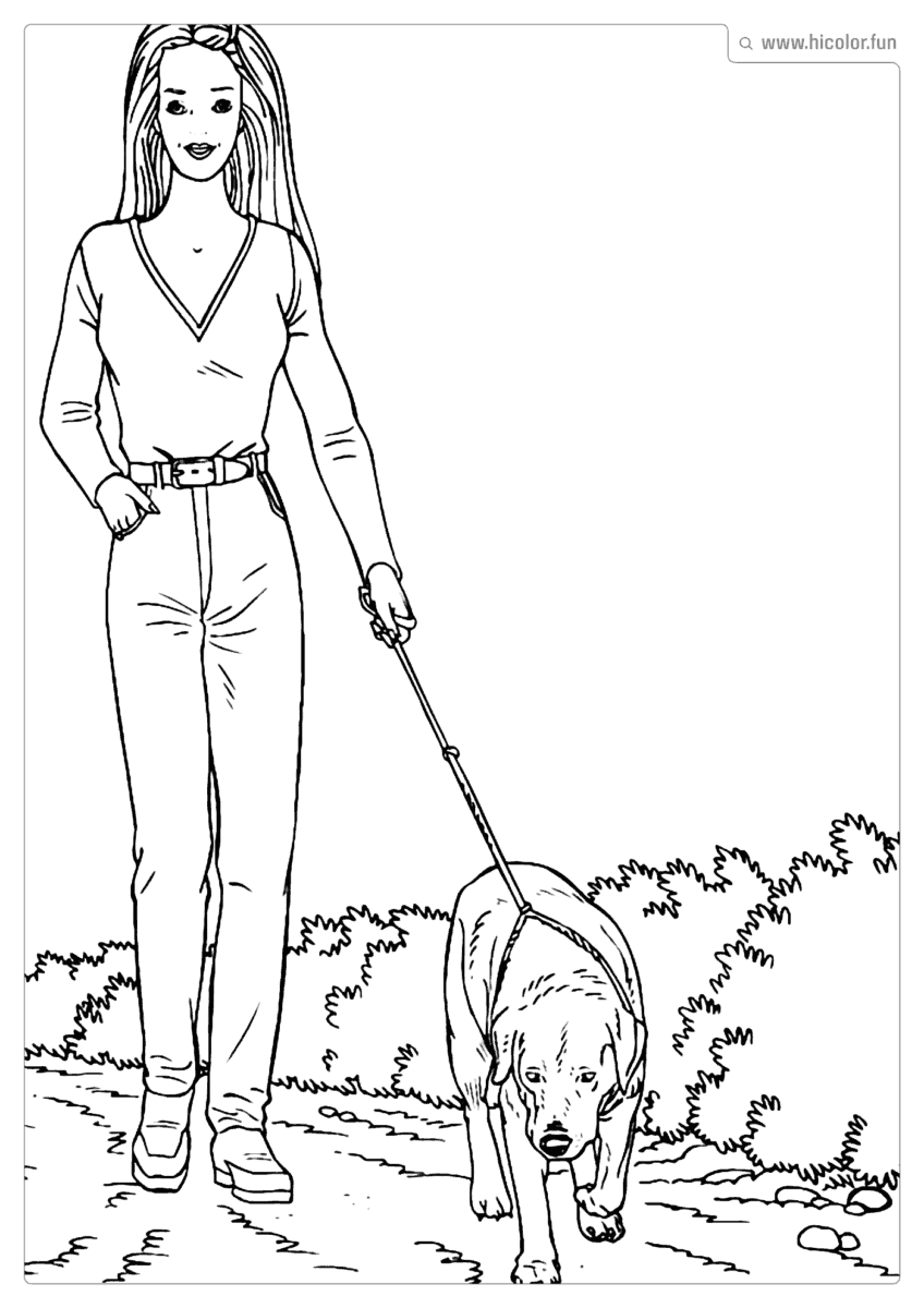 BARBIE COM CACHORRINHO PARA COLORIR