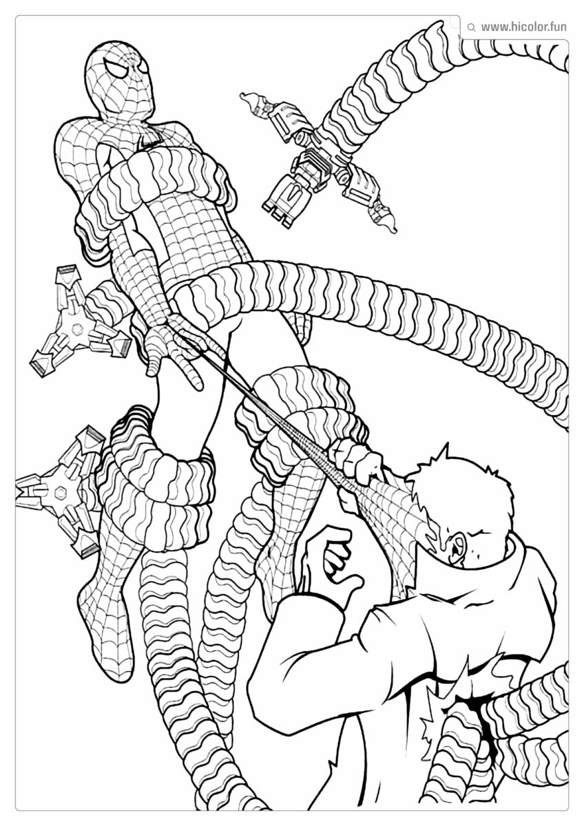 DESENHO DE COLORIR DO HOMEM ARANHA LUTA COM DR OCTOPUS