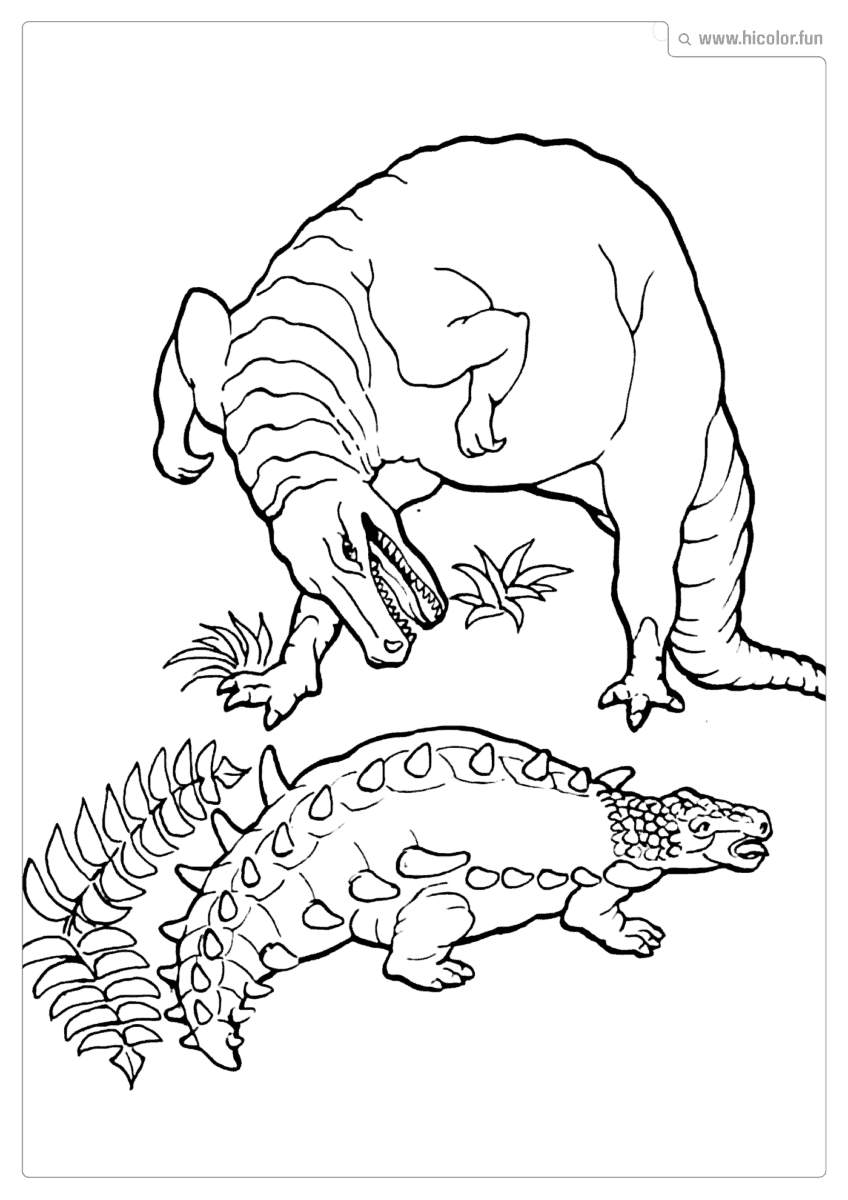 DESENHO DE DINOSSAURO PARA COLORIR ANQUILOSSAURO E T REX SE ENFRENTENDO PARA IMPRIMIR