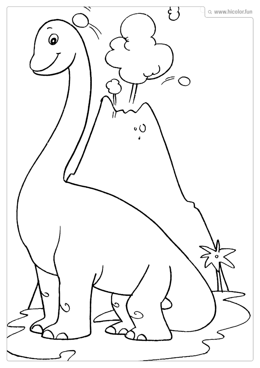 DESENHO DE DINOSSAURO PARA COLORIR BRAQUIOSSAURO COM VULCãO PARA IMPRIMIR