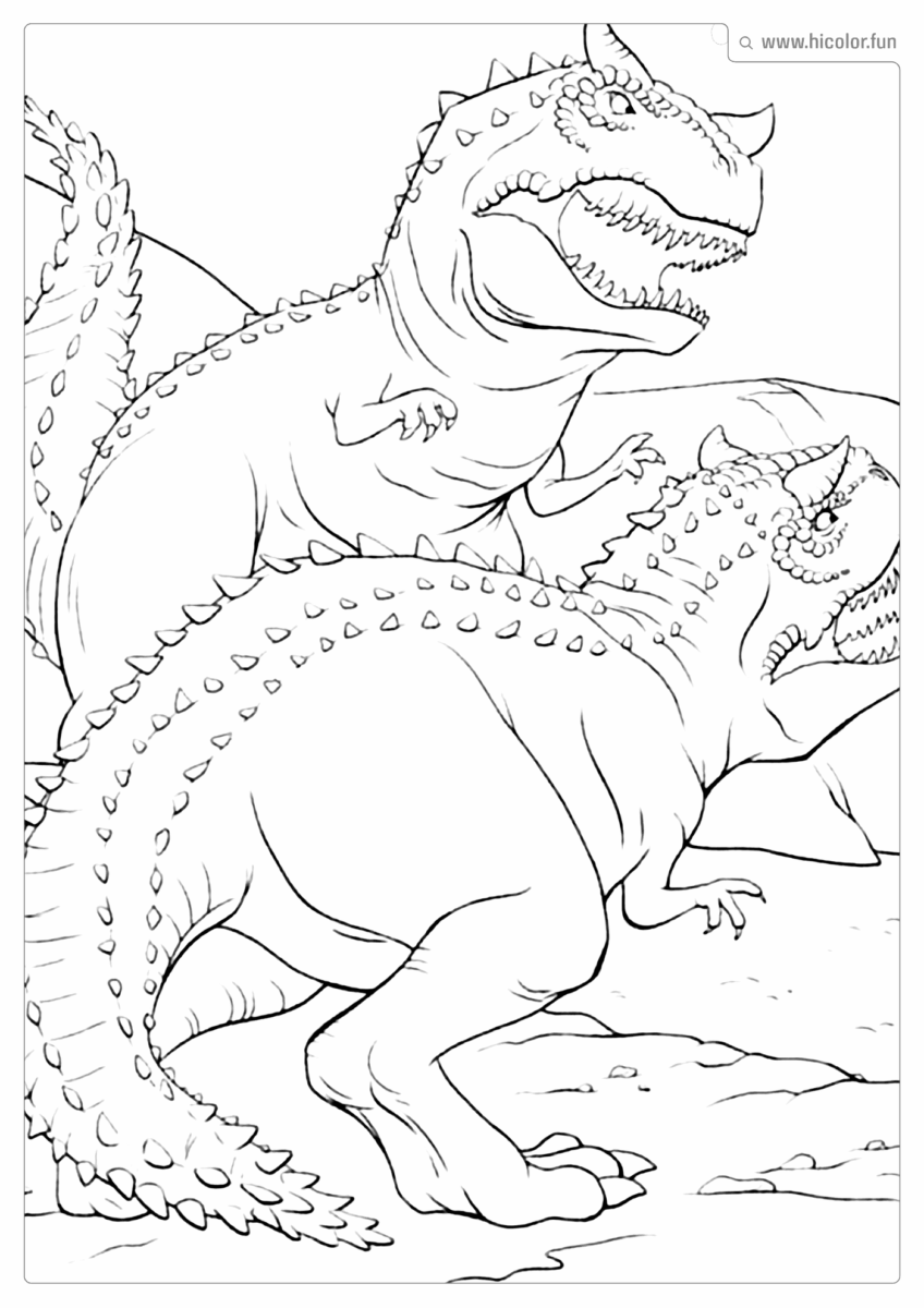 DESENHO DE DINOSSAURO PARA COLORIR CARNOTAURO BRIGANDO PARA IMPRIMIR