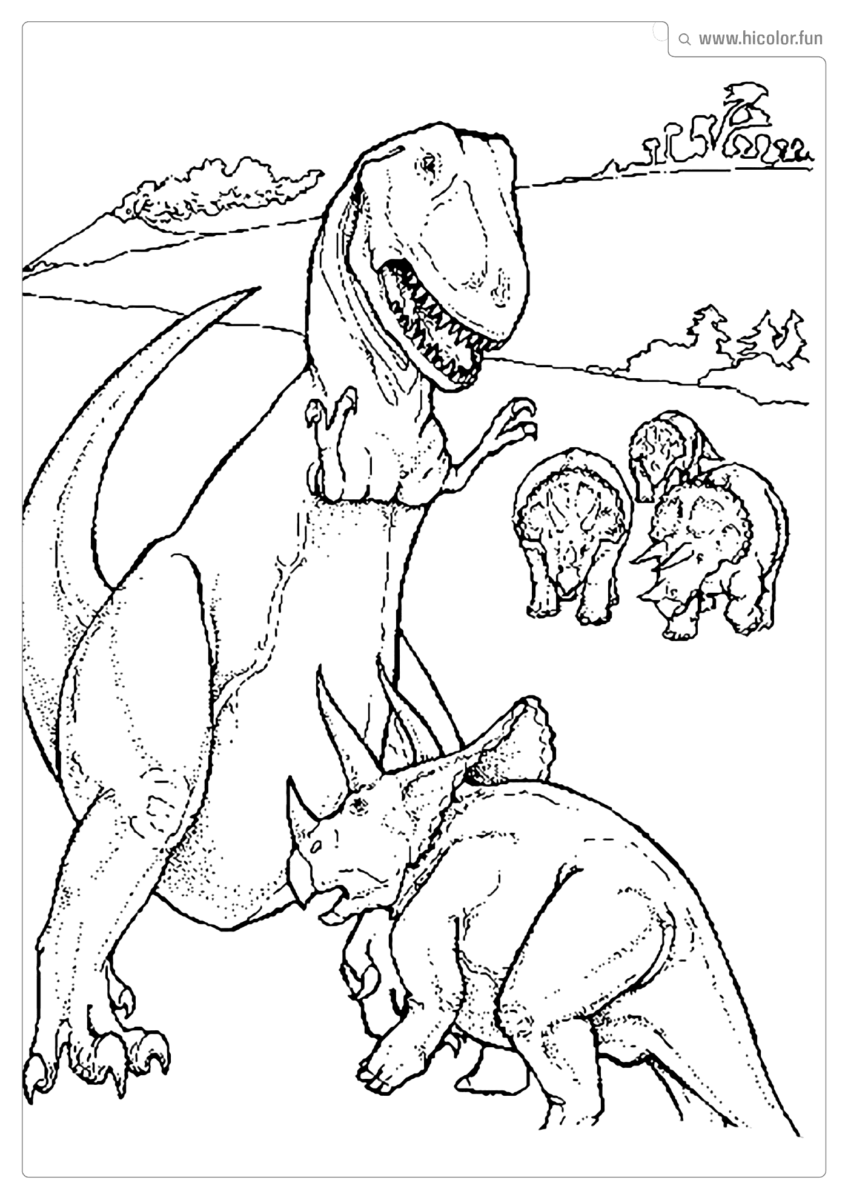 DESENHO DE DINOSSAURO PARA COLORIR T REX E TRICERATOPE LUTANDO PARA IMPRIMIR