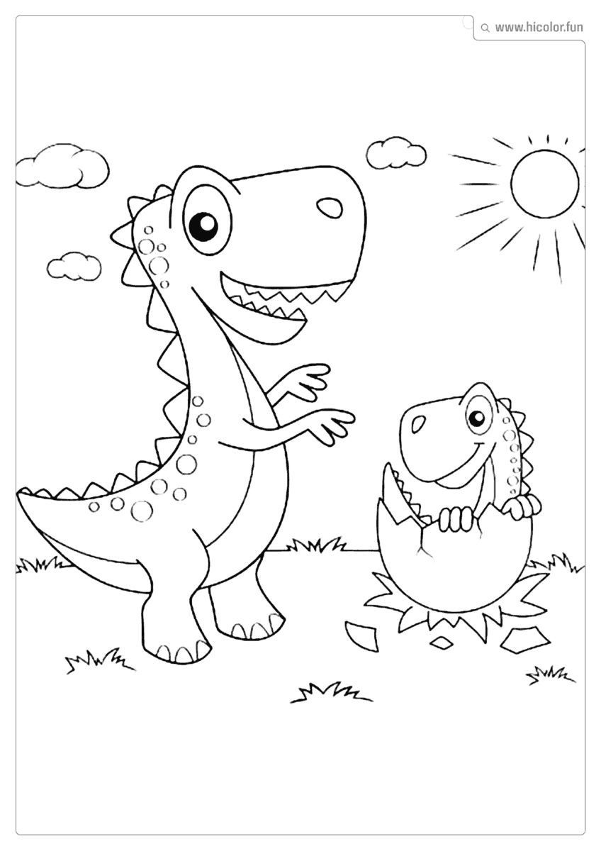 DESENHO DE DINOSSAURO PARA COLORIR T REX MãE COM FILHO NO OVO PARA IMPRIMIR