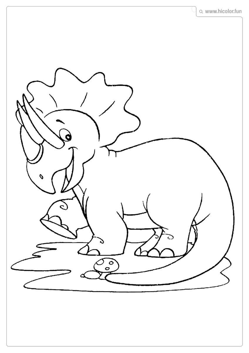 DESENHO DE DINOSSAURO PARA COLORIR TRECERATOPO FELIZ PARA IMPRIMIR