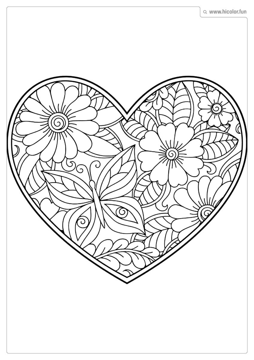 DESENHO DE FLOR PARA COLORIR CORAçãO COM FLORES PARA IMPRIMIR