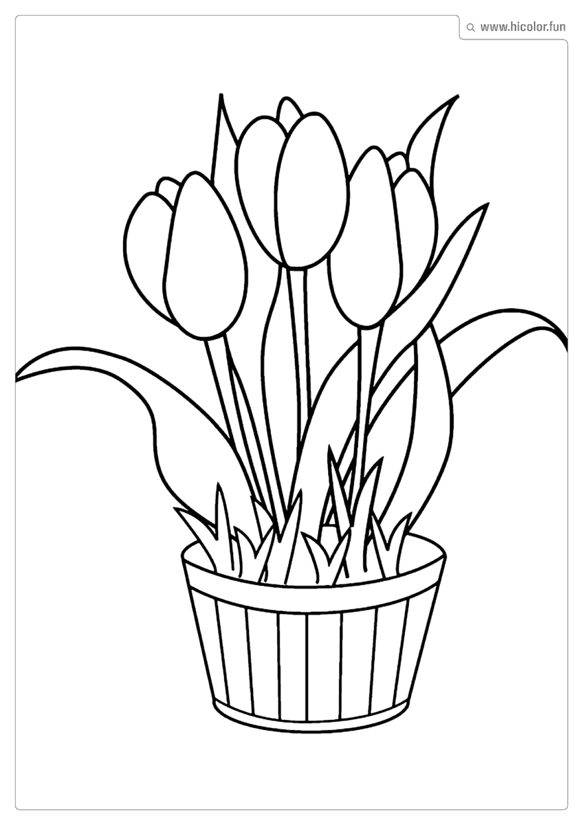 DESENHO DE FLOR PARA COLORIR TULIPAS NO VASO PARA IMPRIMIR