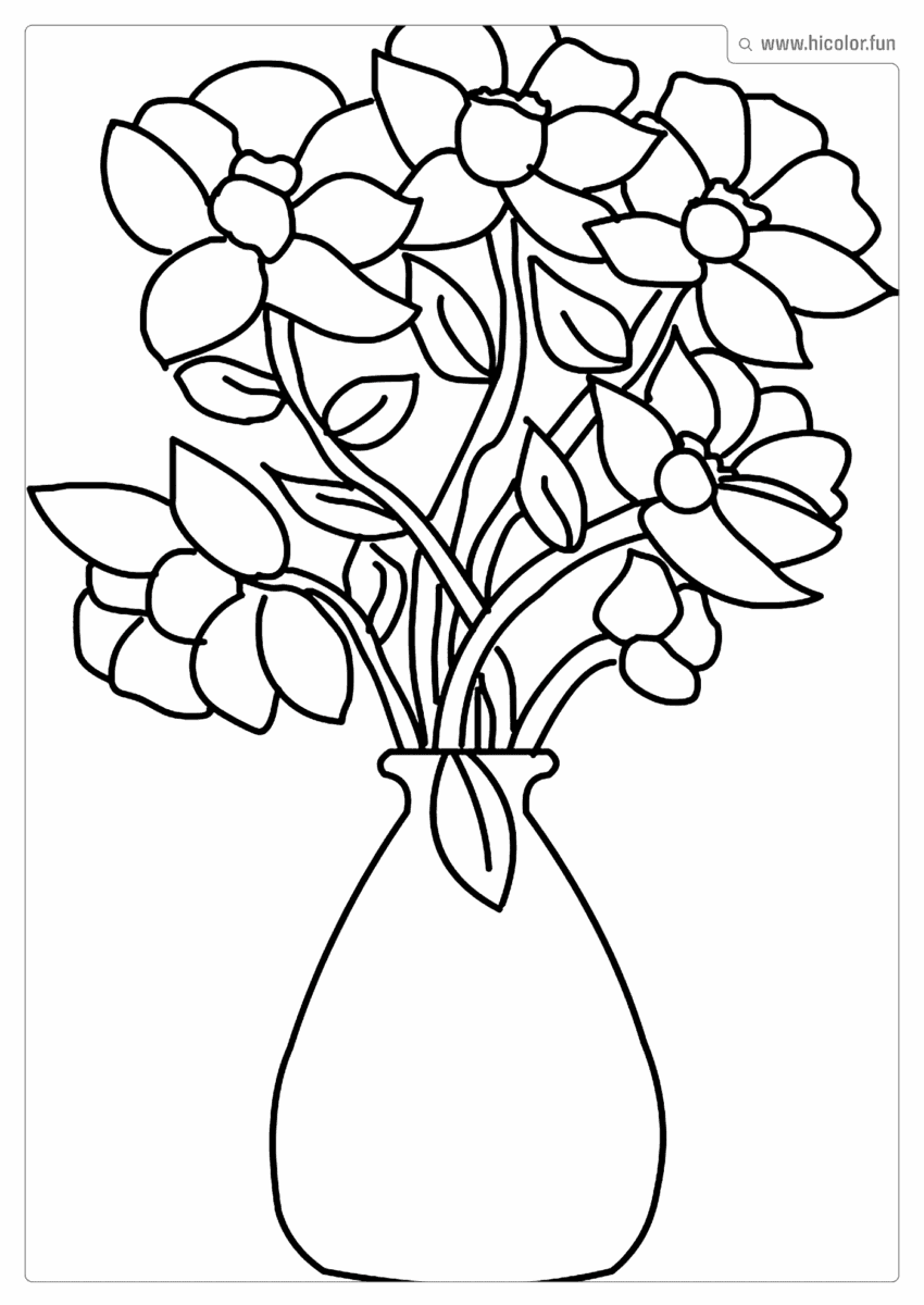 DESENHO DE FLOR PARA COLORIR VASO COM FLORES DE JARDIM PARA IMPRIMIR