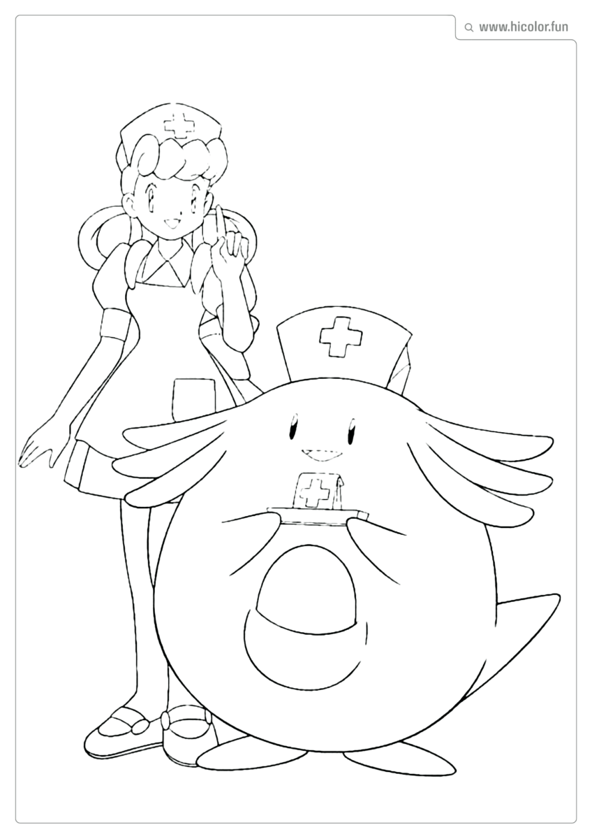 DESENHO ENFERMEIRA JOY E CHANSEY PARA PINTAR POKEMON