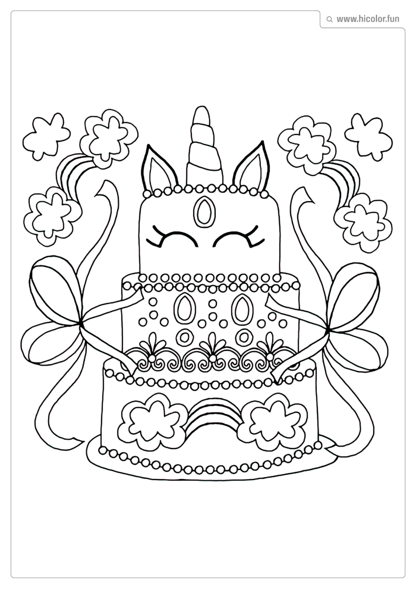 DESENHO PARA COLORIR BOLO DE UNICóRNIO PARA IMPRIMIR