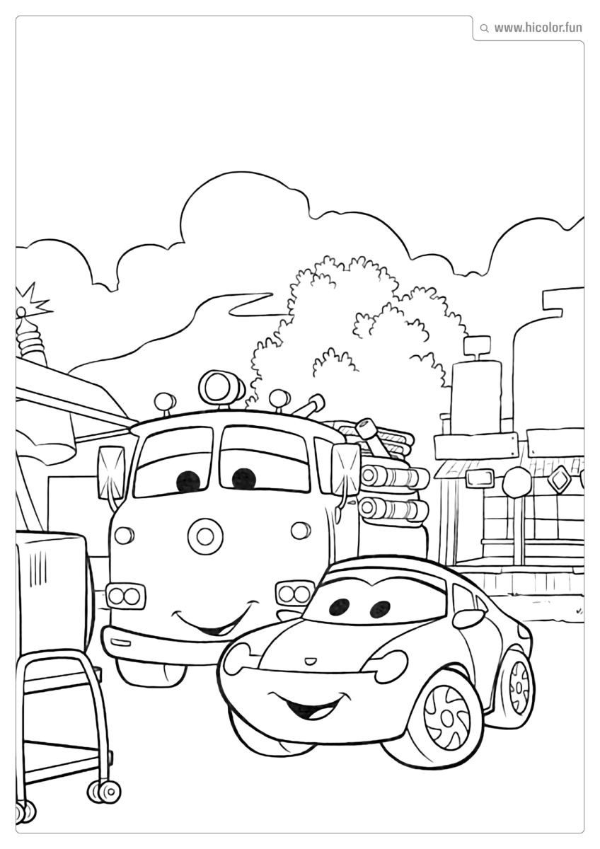 DESENHO PARA COLORIR CARROS DISNEY FILMORE E SALLY