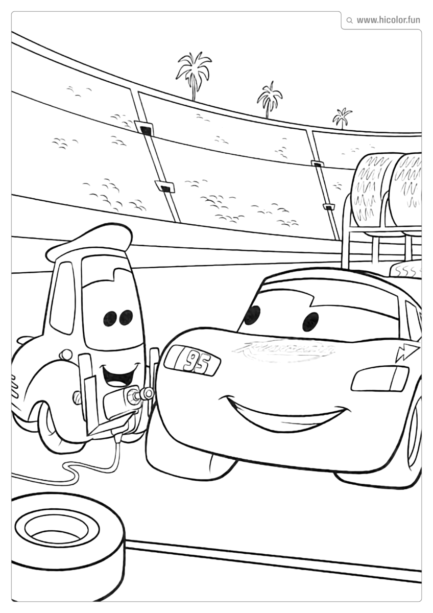 DESENHO PARA COLORIR CARROS DISNEY GUIDO E MCQUEEN CORRIDA