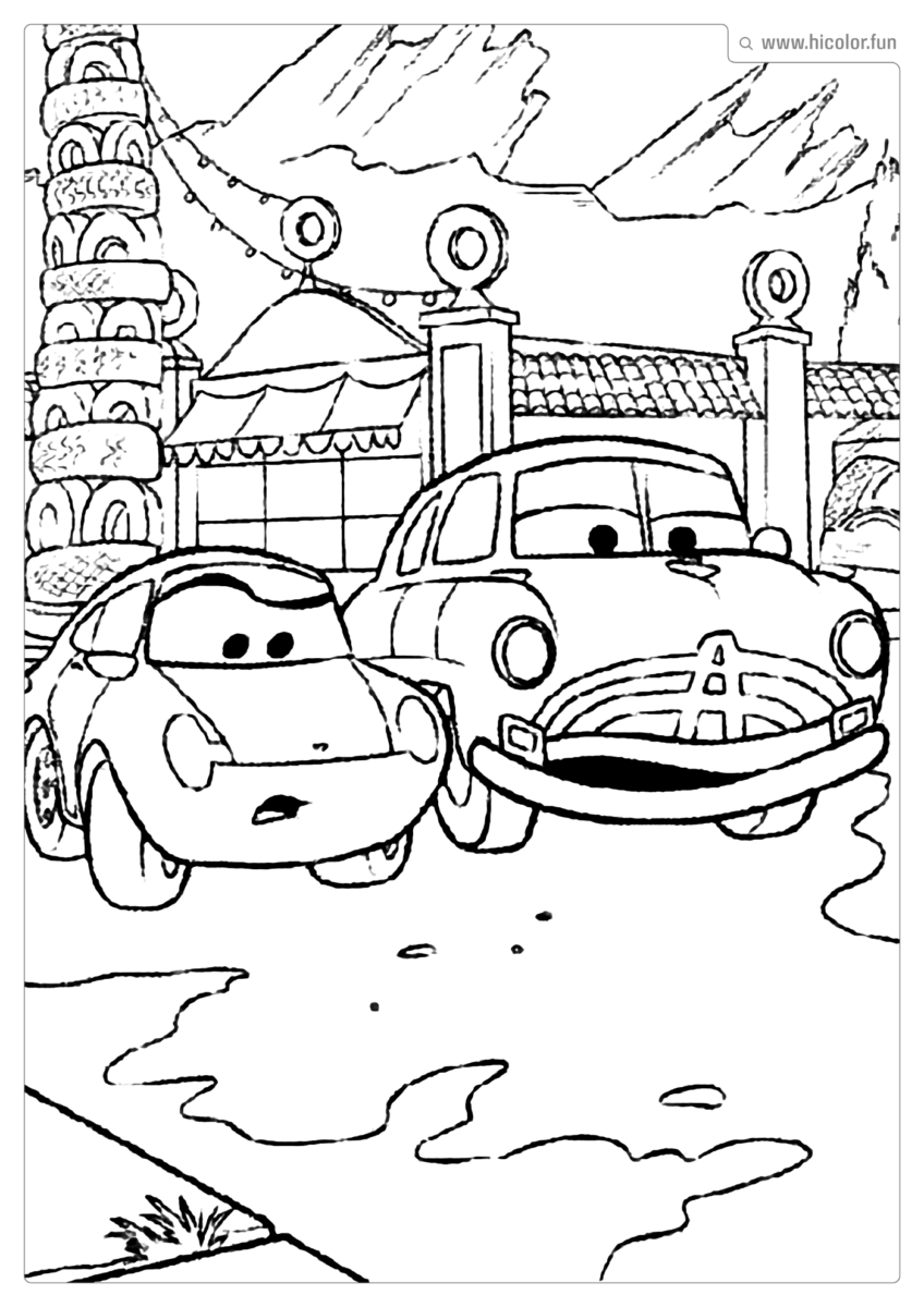 DESENHO PARA COLORIR CARROS DISNEY SALLY E DOC HUDSON