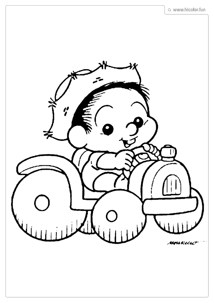 DESENHO PARA COLORIR DA TURMA DA MôNICA BABY BEBE CHICO BENTO NO TRATOR