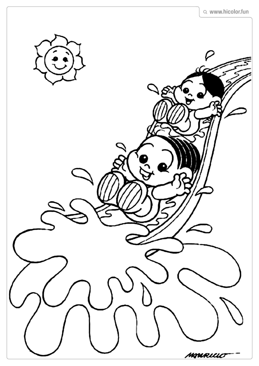 DESENHO PARA COLORIR DA TURMA DA MôNICA BABY BEBE MAGALI E MONICA TOBO áGUA