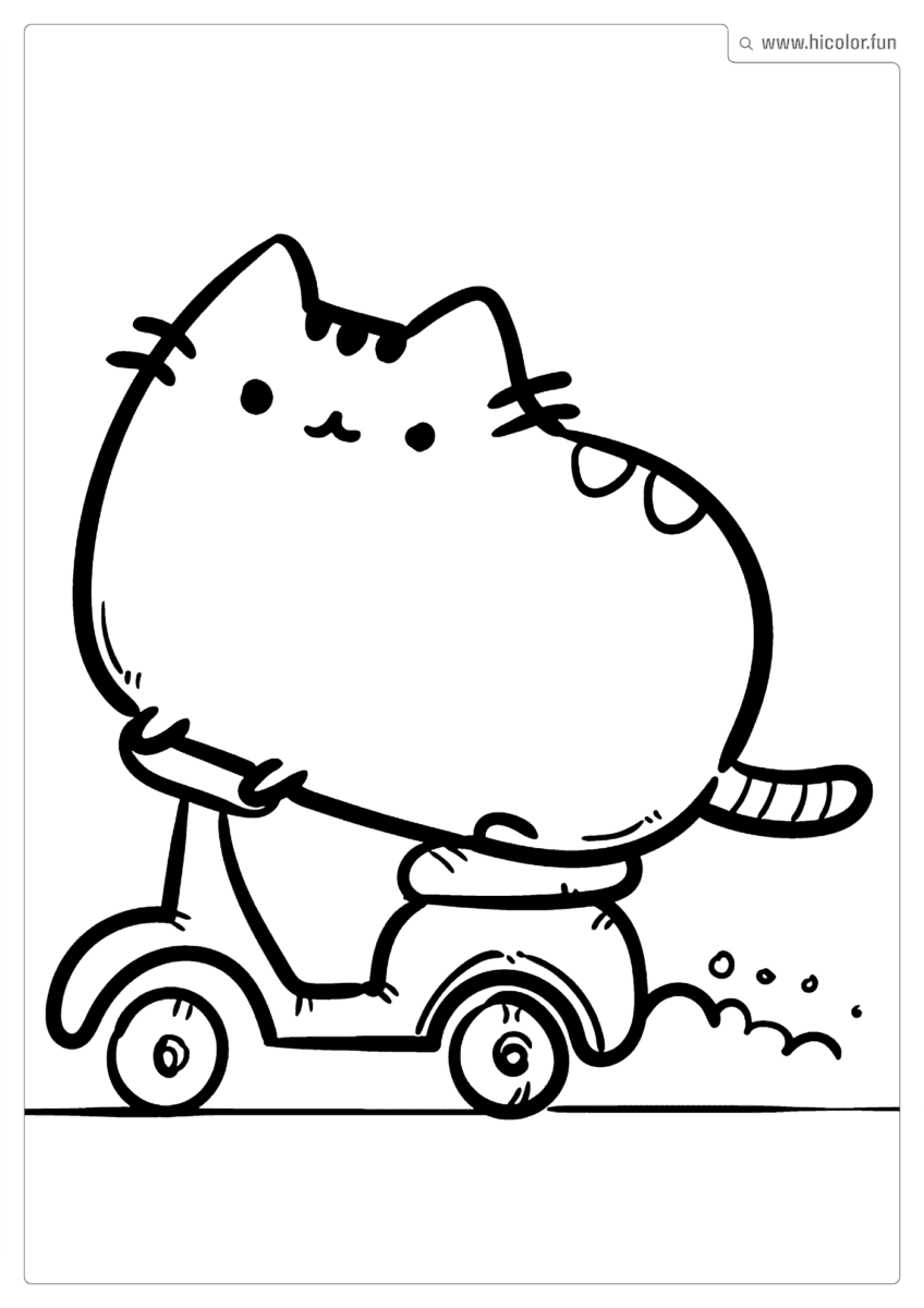DESENHO PARA COLORIR DE GATO ANDANDO DE PATINETE MOTO FOFA PASSEIO KAWAII PARA IMPRIMIR
