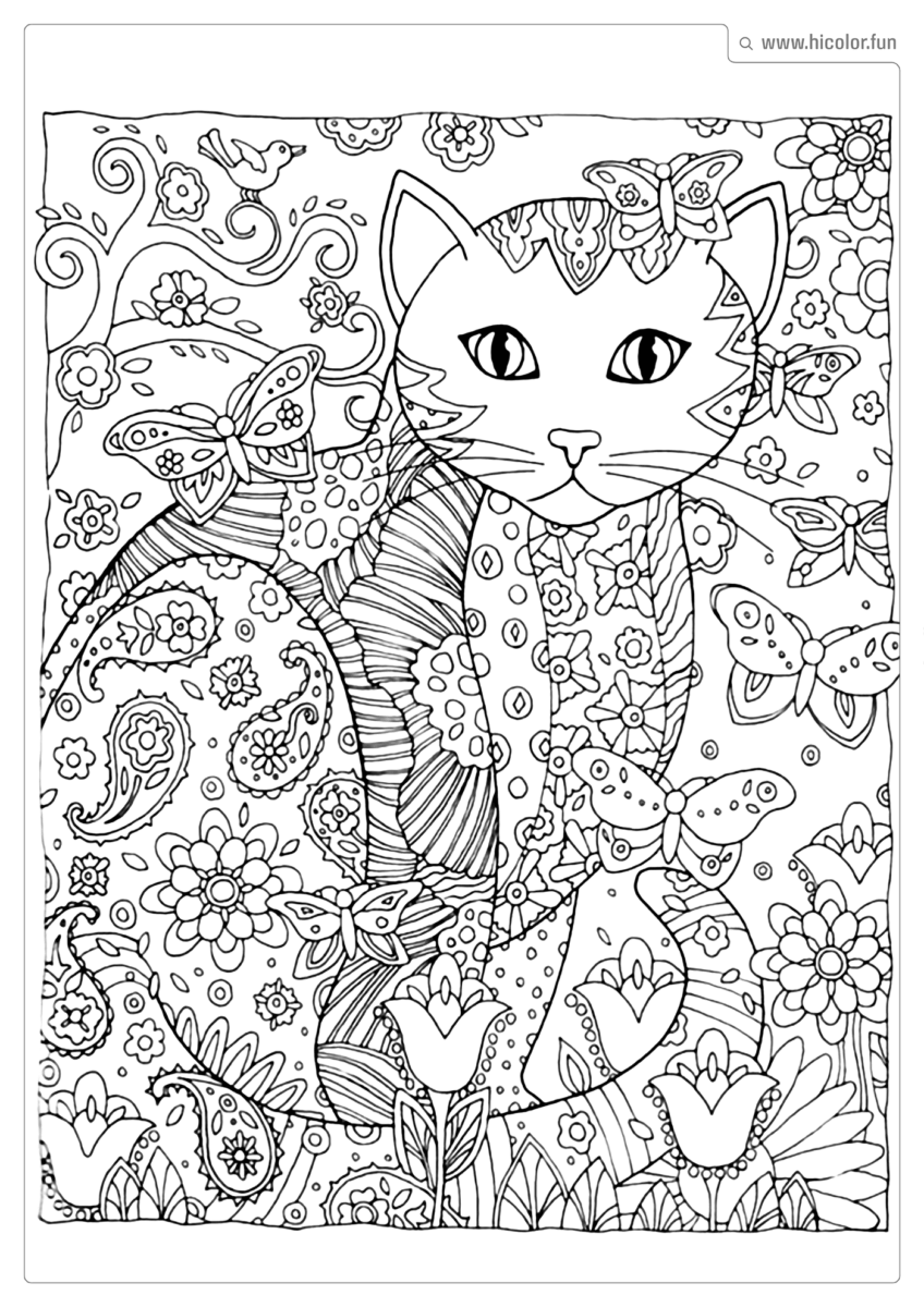 DESENHO PARA COLORIR DE GATO BORBOLETAS E DESENHOS COMO MANDALA ADULTO PARA IMPRIMIR