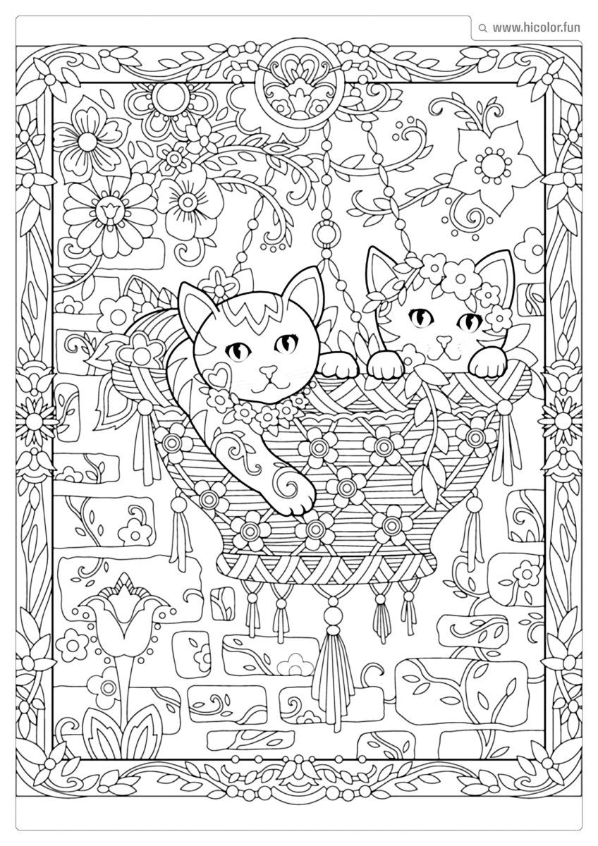 DESENHO PARA COLORIR DE GATO DENTRO DO VASO DE FLOR NO JARDIM PARA IMPRIMIR