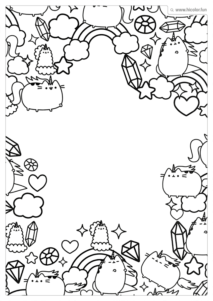 DESENHO PARA COLORIR DE GATO ESTRELA COM GATOS EM VOLTA E ARCO íRIS FOFO E COLORIDO PARA IMPRIMIR