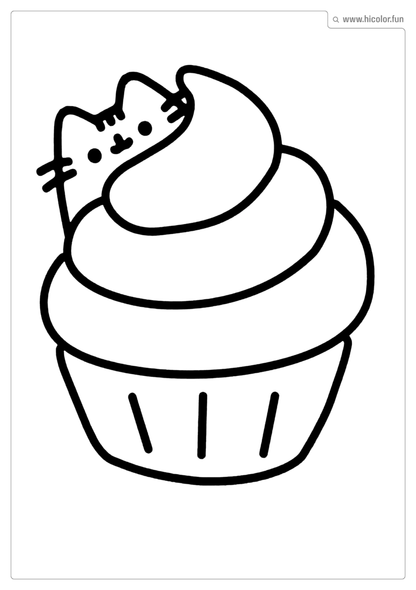 DESENHO PARA COLORIR DE GATO FOFO COMENDO CUPCAKE DENTRO DA FORMA DE BOLINHO FOFO PARA IMPRIMIR