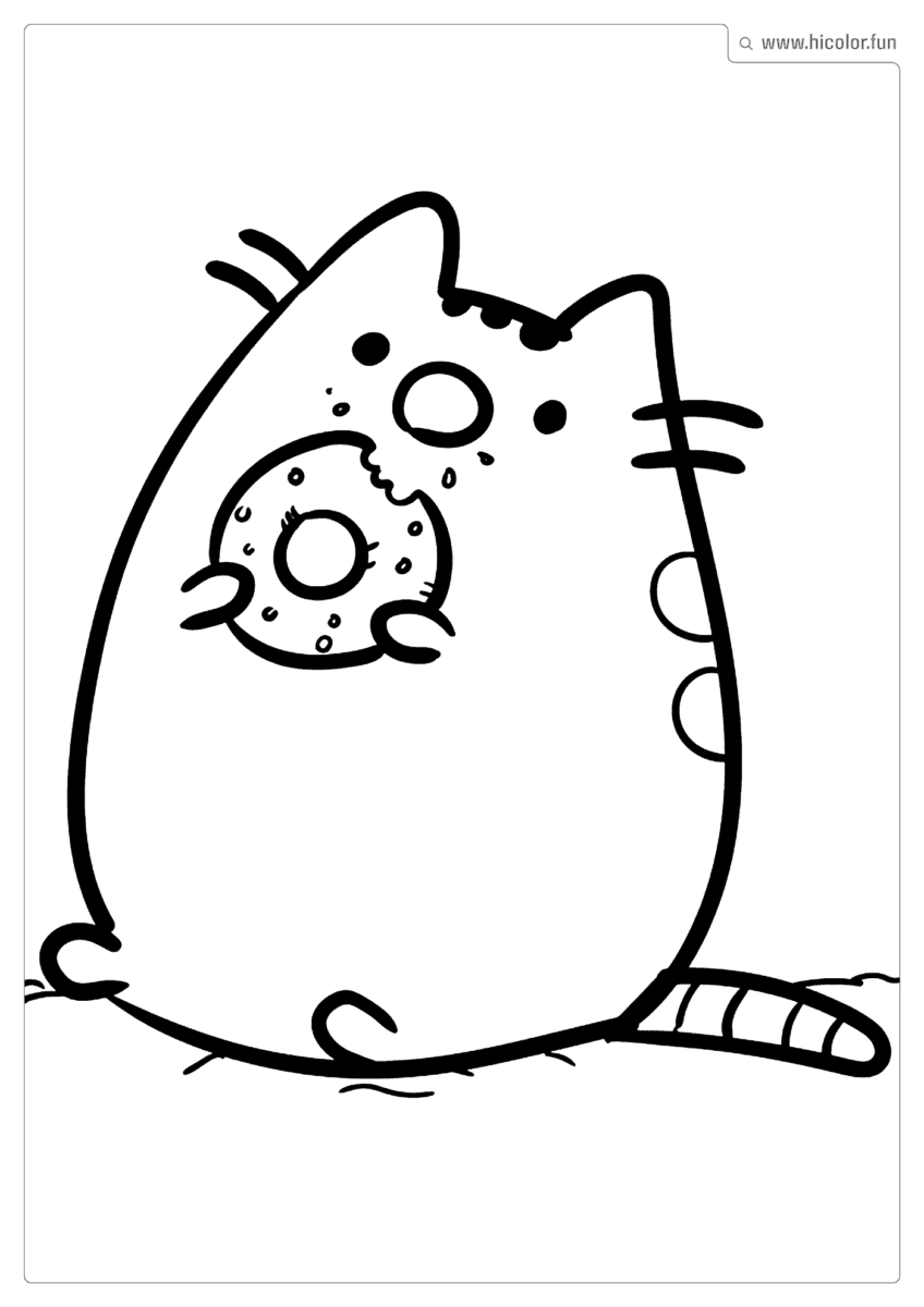 DESENHO PARA COLORIR DE GATO FOFO COMENDO ROSQUINHA DONUT KAWAII PARA IMPRIMIR