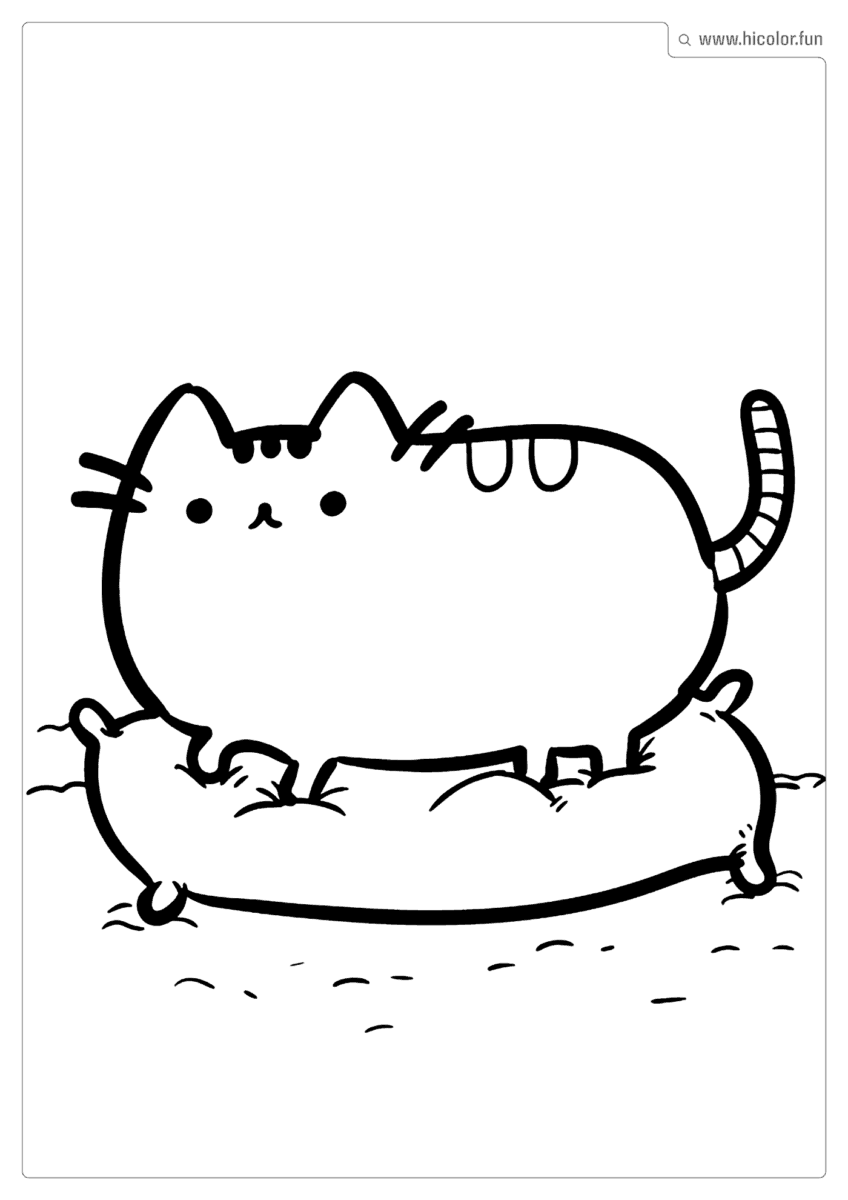 DESENHO PARA COLORIR DE GATO FOFO DEITANDO NA ALMOFADA SONECA KAWAII PARA IMPRIMIR