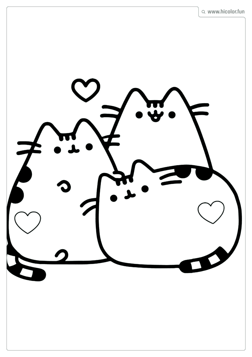 DESENHO PARA COLORIR DE GATO FOFOS COM CORAçõES KAWAII PARA IMPRIMIR