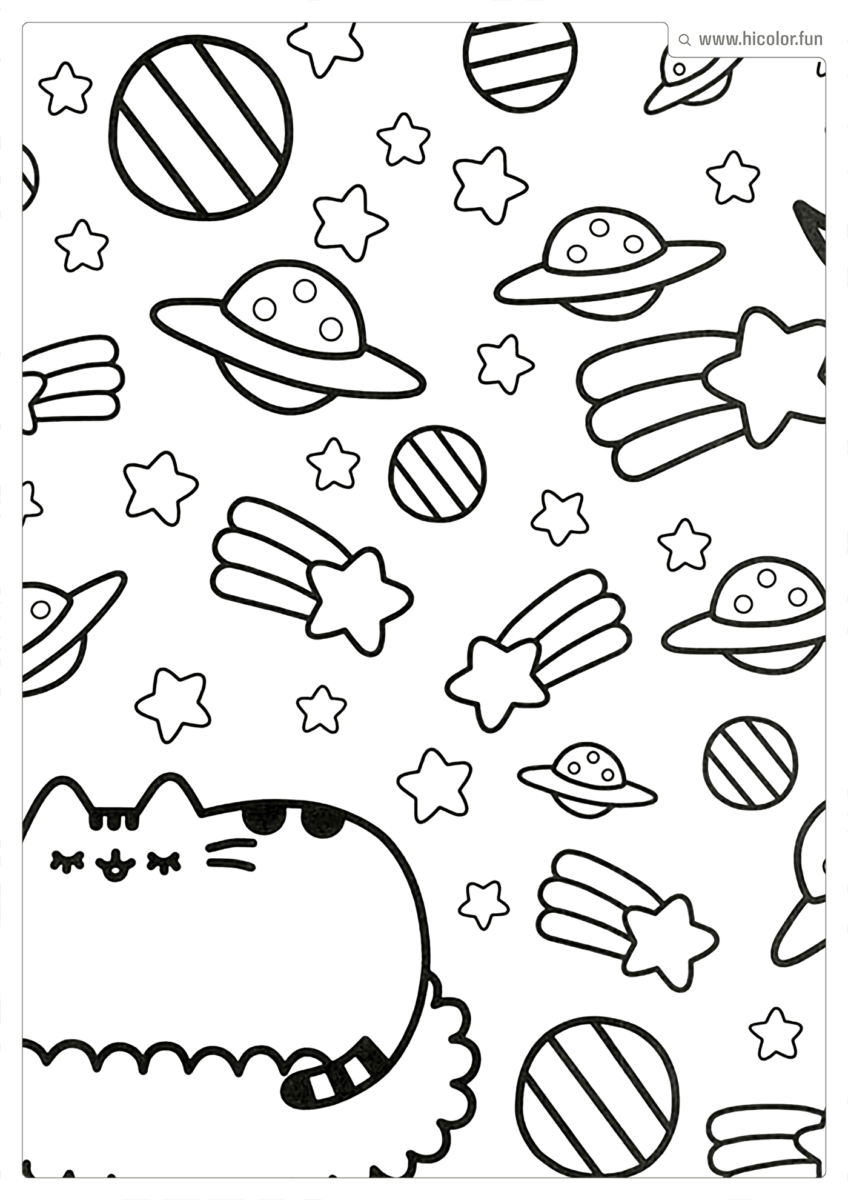 DESENHO PARA COLORIR DE GATO GALáXIA FOFA DE GATOS NO ESPAçO COM COMETA E PLANETAS KAWAII PARA IMPRIMIR