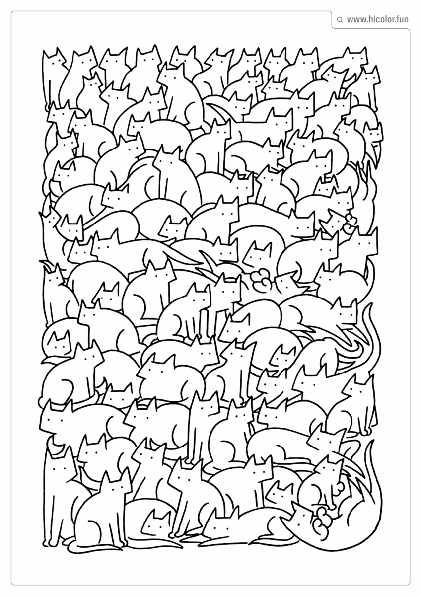 DESENHO PARA COLORIR DE GATO JUNTOS FORMANDO UM QUADRO PARA IMPRIMIR