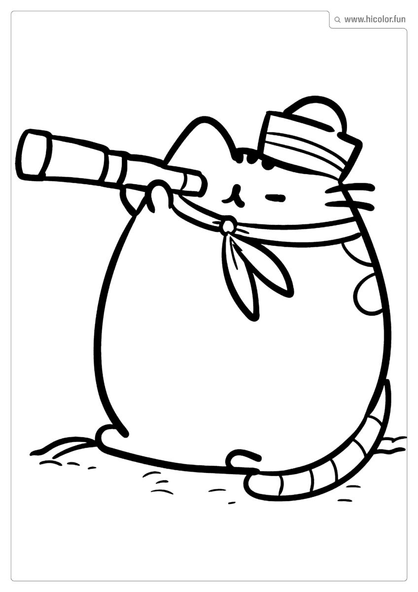 DESENHO PARA COLORIR DE GATO KAWAII MARINHEIRO LUNETA NO MAR FOFO PARA IMPRIMIR
