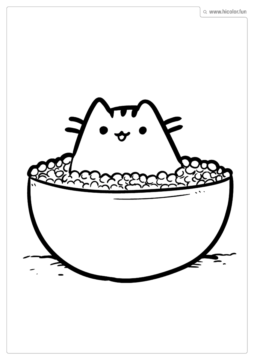 DESENHO PARA COLORIR DE GATO KAWAII TIGELA DE CEREAL FOFO PARA IMPRIMIR