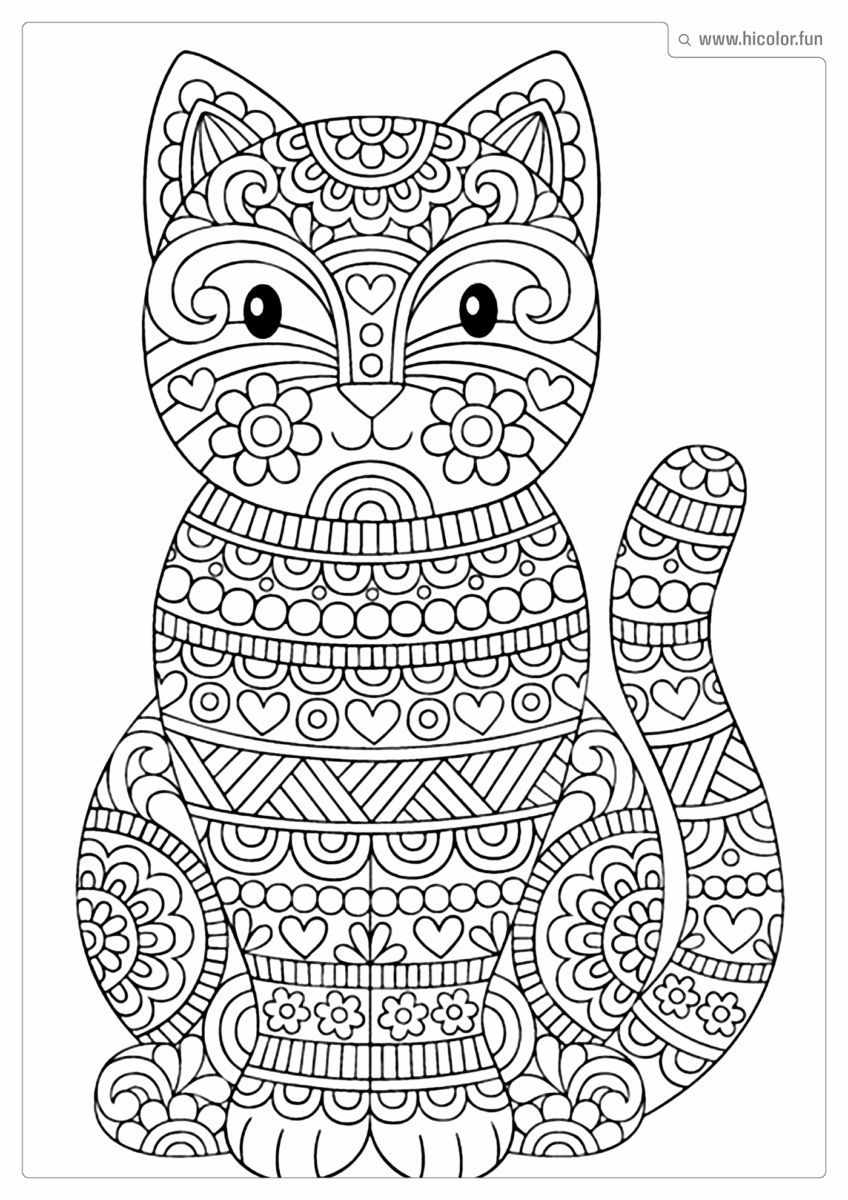 DESENHO PARA COLORIR DE GATO MANDALA DE CORAçãO E FLORES FOFAS PARA IMPRIMIR