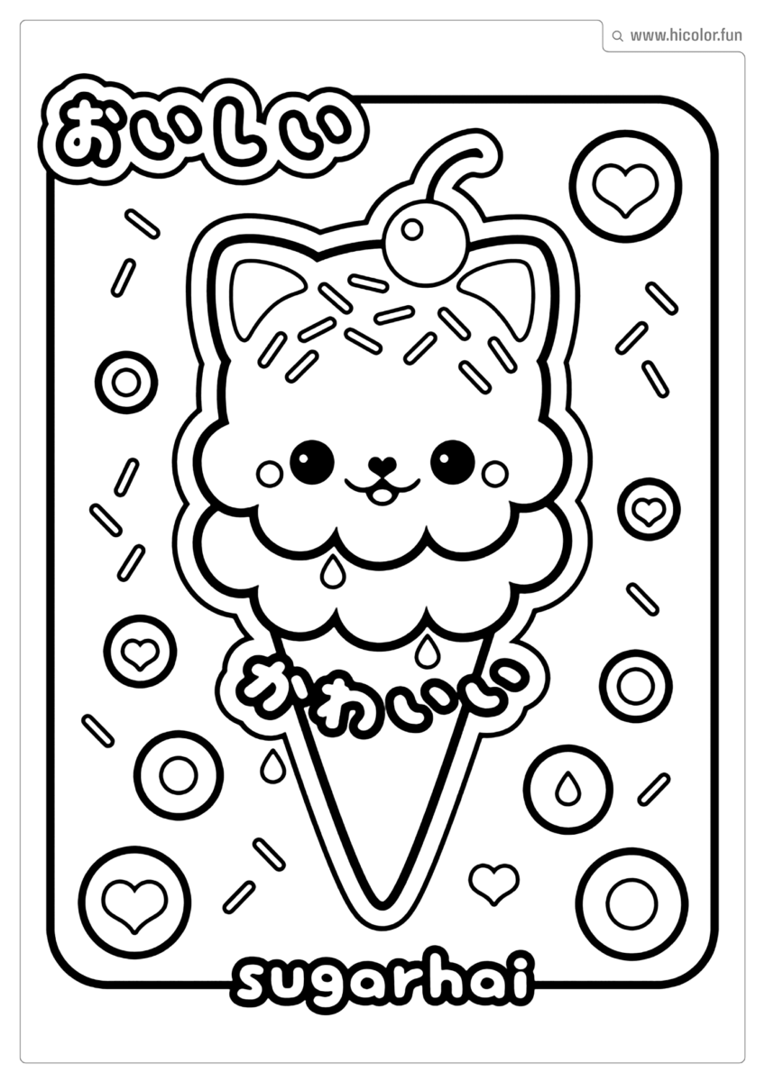 DESENHO PARA COLORIR DE GATO SORVETE FOFO DE GATO COM KAWAII PARA IMPRIMIR