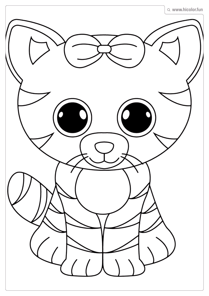 DESENHO PARA COLORIR DE GATO TIGRASA FOFA COM LAçO NA CABEçA E OLHOS REDONDOS PARA IMPRIMIR