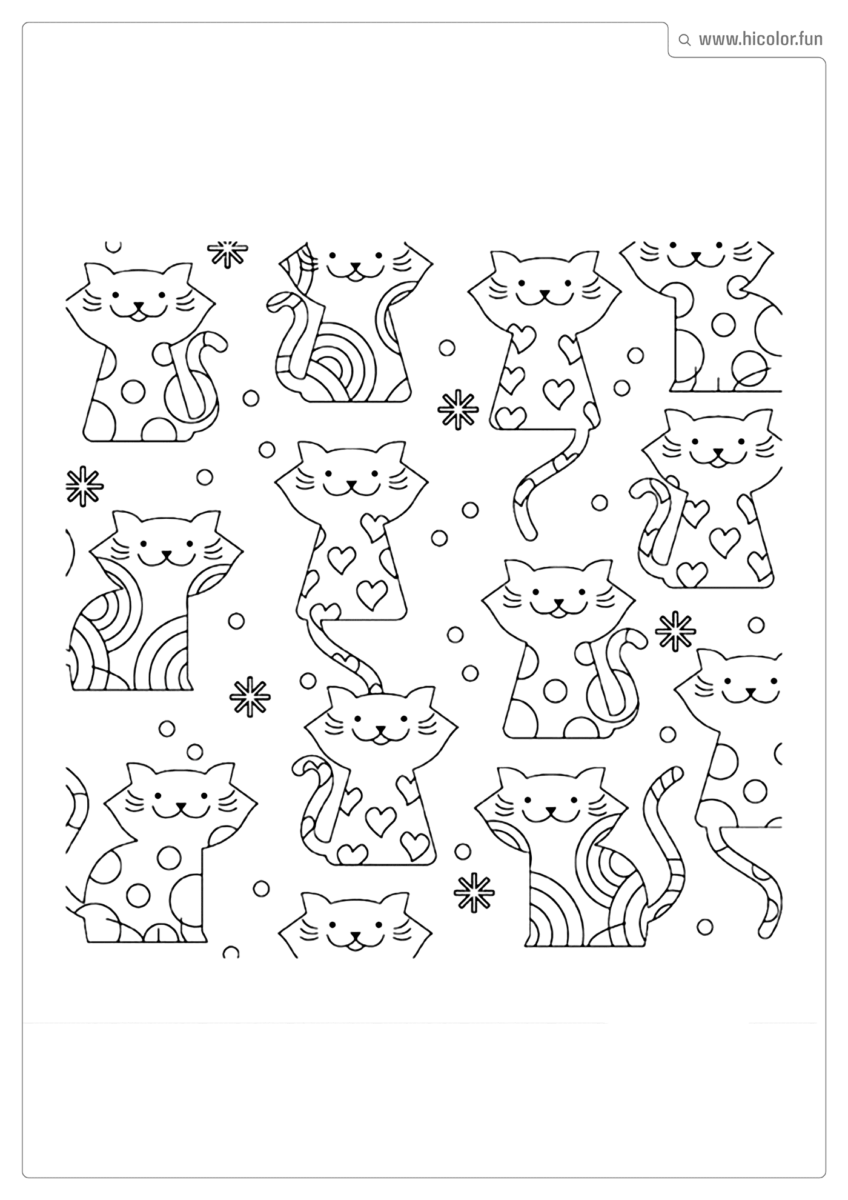 DESENHO PARA COLORIR DE GATO VáRIOS GATOS FOFOS COM CORAçõES E ARCO íRIS KAWAII PARA IMPRIMIR