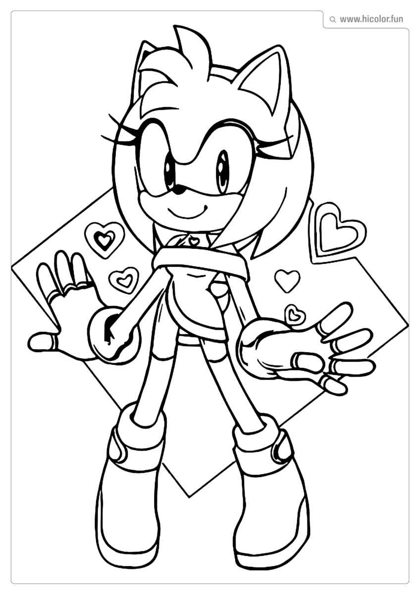 DESENHO PARA COLORIR DO SONIC AMY ROSE CORAçãO PARA IMPRIMIR