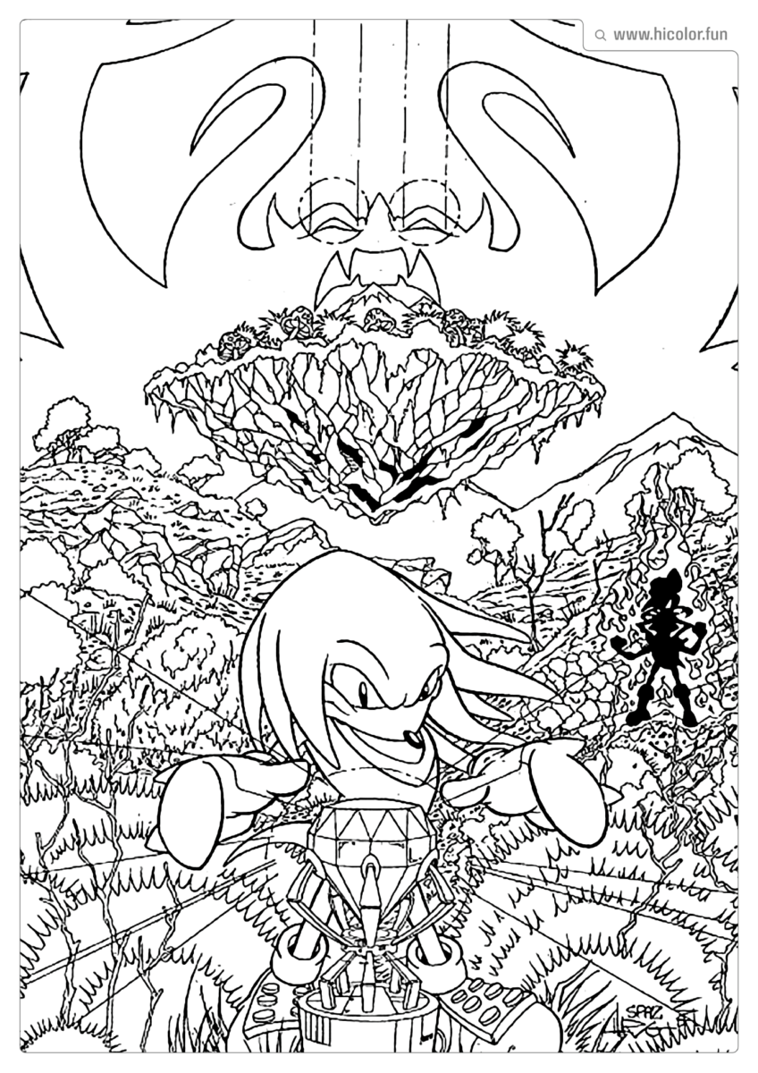 DESENHO PARA COLORIR DO SONIC DIAMANTE KNUCKLES LUTA PARA IMPRIMIR