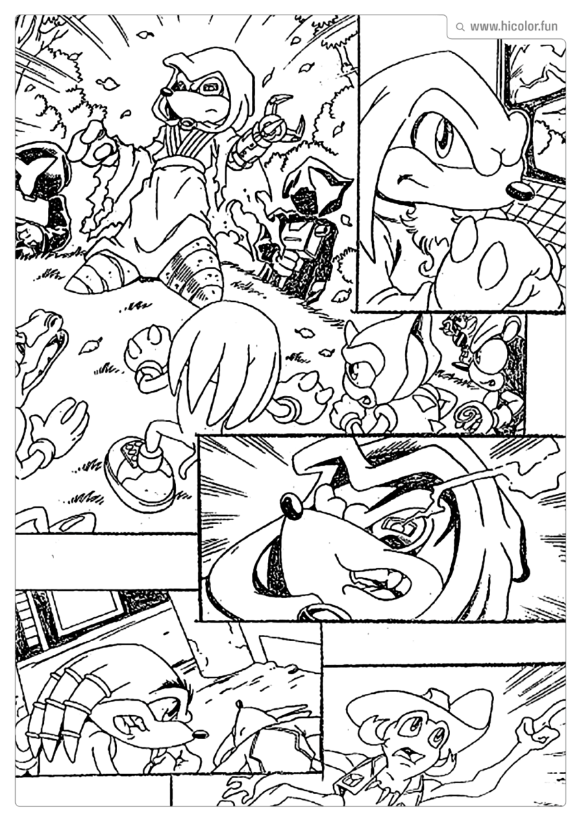 DESENHO PARA COLORIR DO SONIC QUADRINHO KNUCKES PARA IMPRIMIR