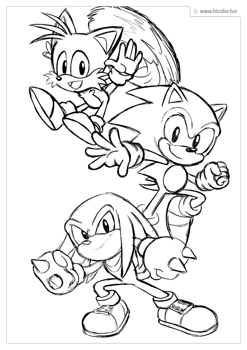 DESENHO PARA COLORIR DO SONIC TAILS E KNUCKLES PARA IMPRIMIR