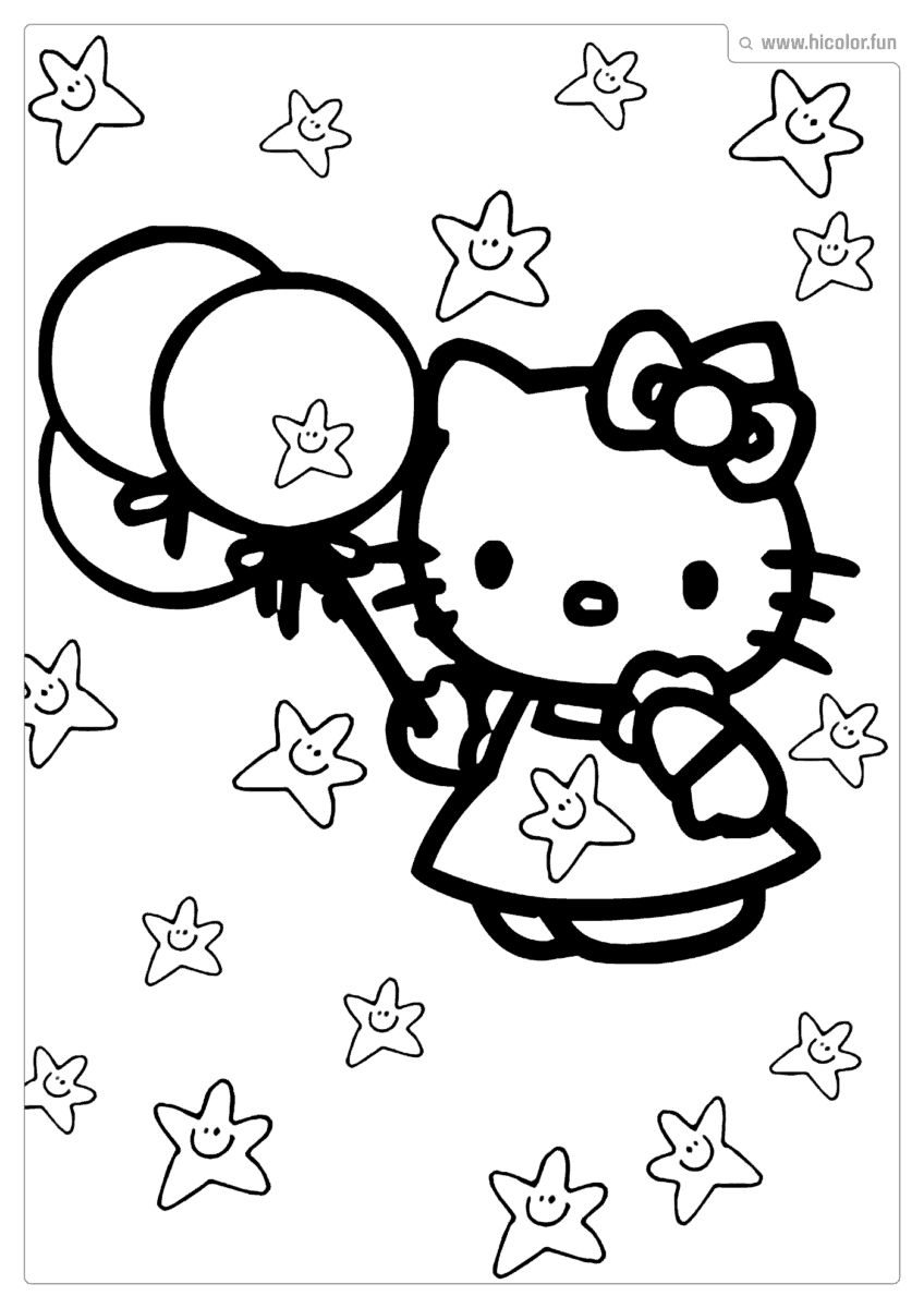 DESENHO PARA COLORIR HELLO KITTY BALõES BEXIGA PARA IMPRIMIR