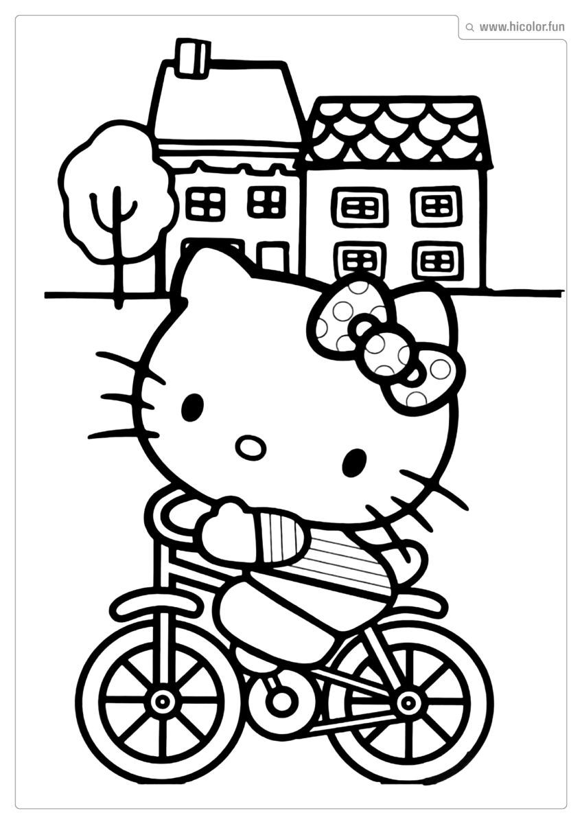 DESENHO PARA COLORIR HELLO KITTY BICICLETA PARA IMPRIMIR