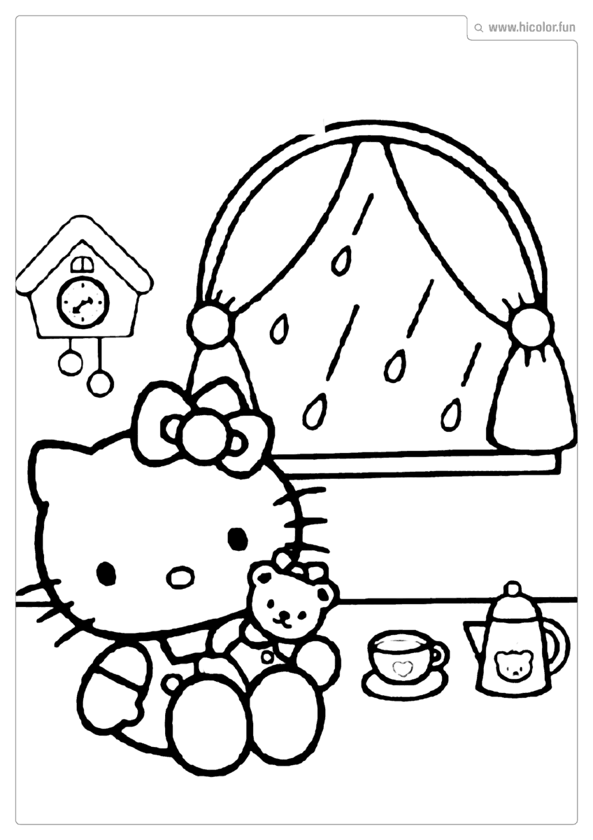 DESENHO PARA COLORIR HELLO KITTY CHUVA CHá PARA IMPRIMIR