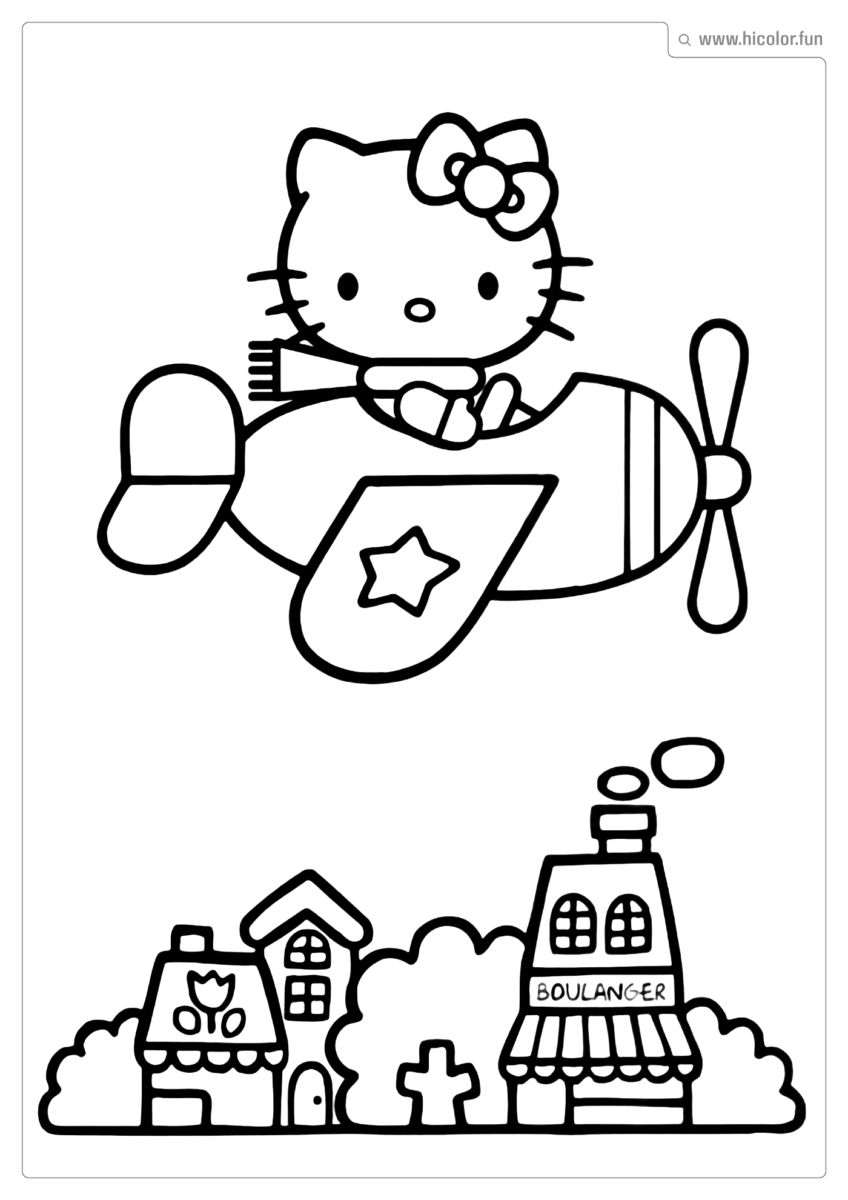 DESENHO PARA COLORIR HELLO KITTY CIDADE AVIãO PARA IMPRIMIR