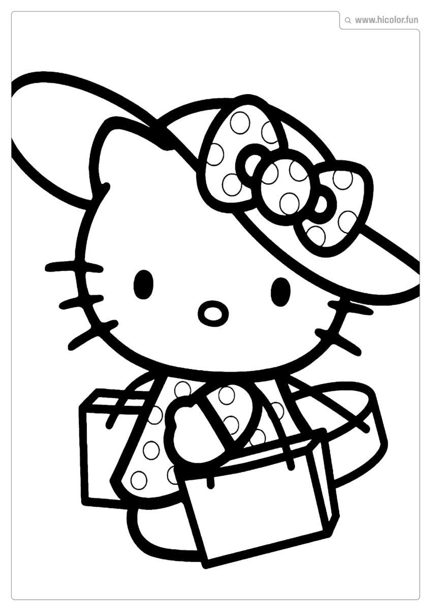 DESENHO PARA COLORIR HELLO KITTY COMPRAS CHAPéU PRESENTES PARA IMPRIMIR