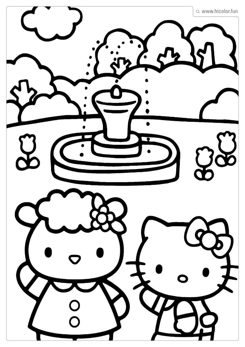 DESENHO PARA COLORIR HELLO KITTY E FIFI NA PAçA PARA IMPRIMIR