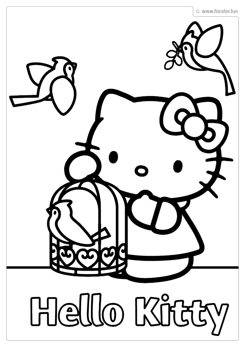 DESENHO PARA COLORIR HELLO KITTY PASSARINHO GAIOLA PARA IMPRIMIR