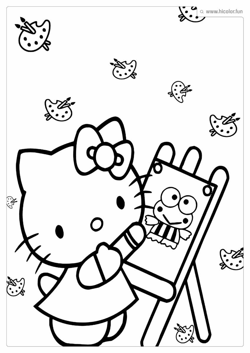 DESENHO PARA COLORIR HELLO KITTY PINTANDO QUADRO PINTORA KEROPPI PARA IMPRIMIR