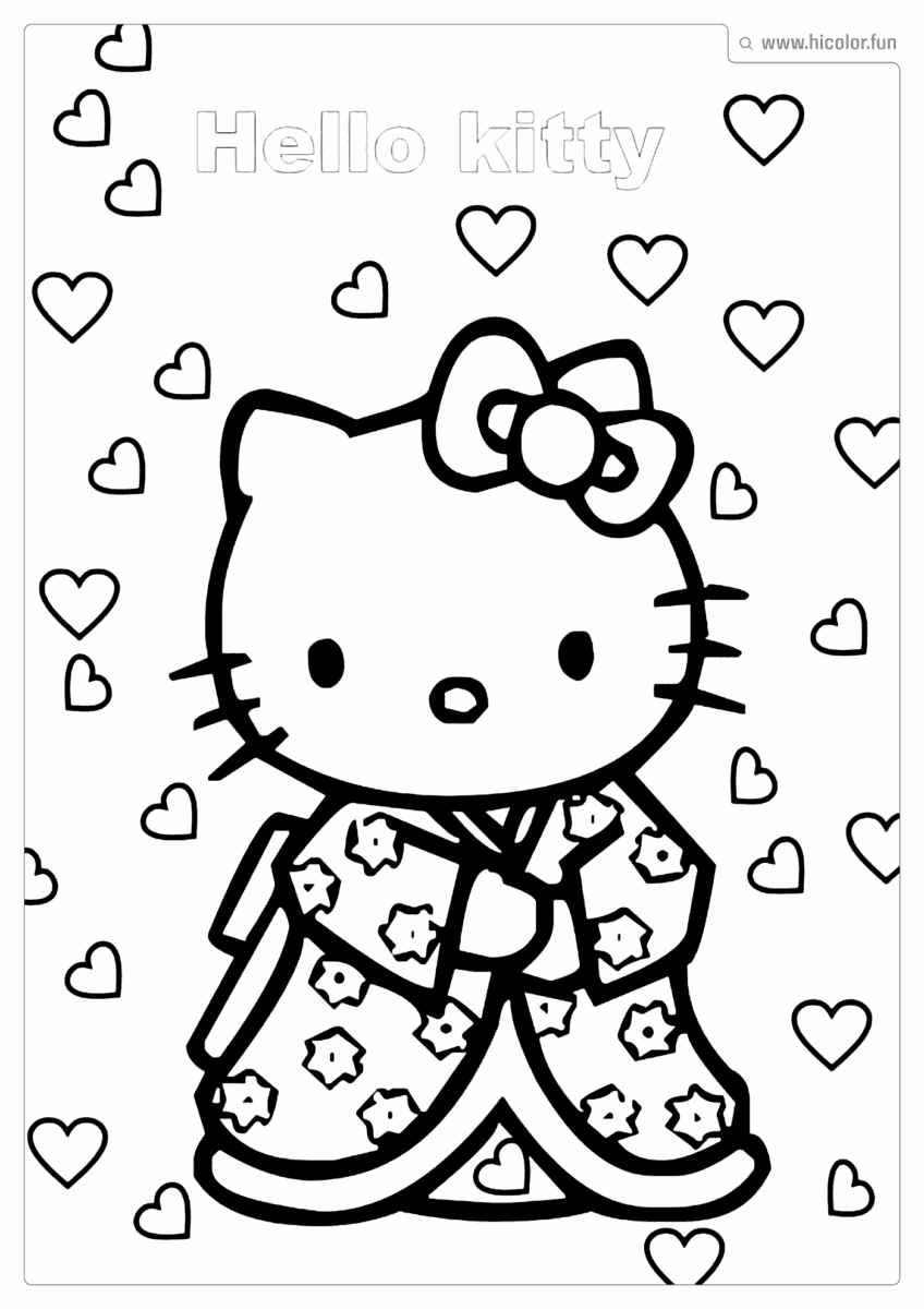 DESENHO PARA COLORIR HELLO KITTY QUIMONO CORAçãO PARA IMPRIMIR