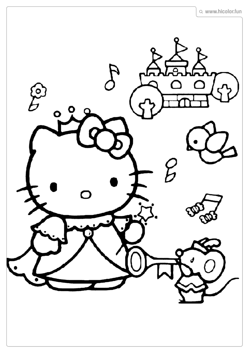 DESENHO PARA COLORIR HELLO KITTY RAINHA PRINCESA CASTéLO PARA IMPRIMIR
