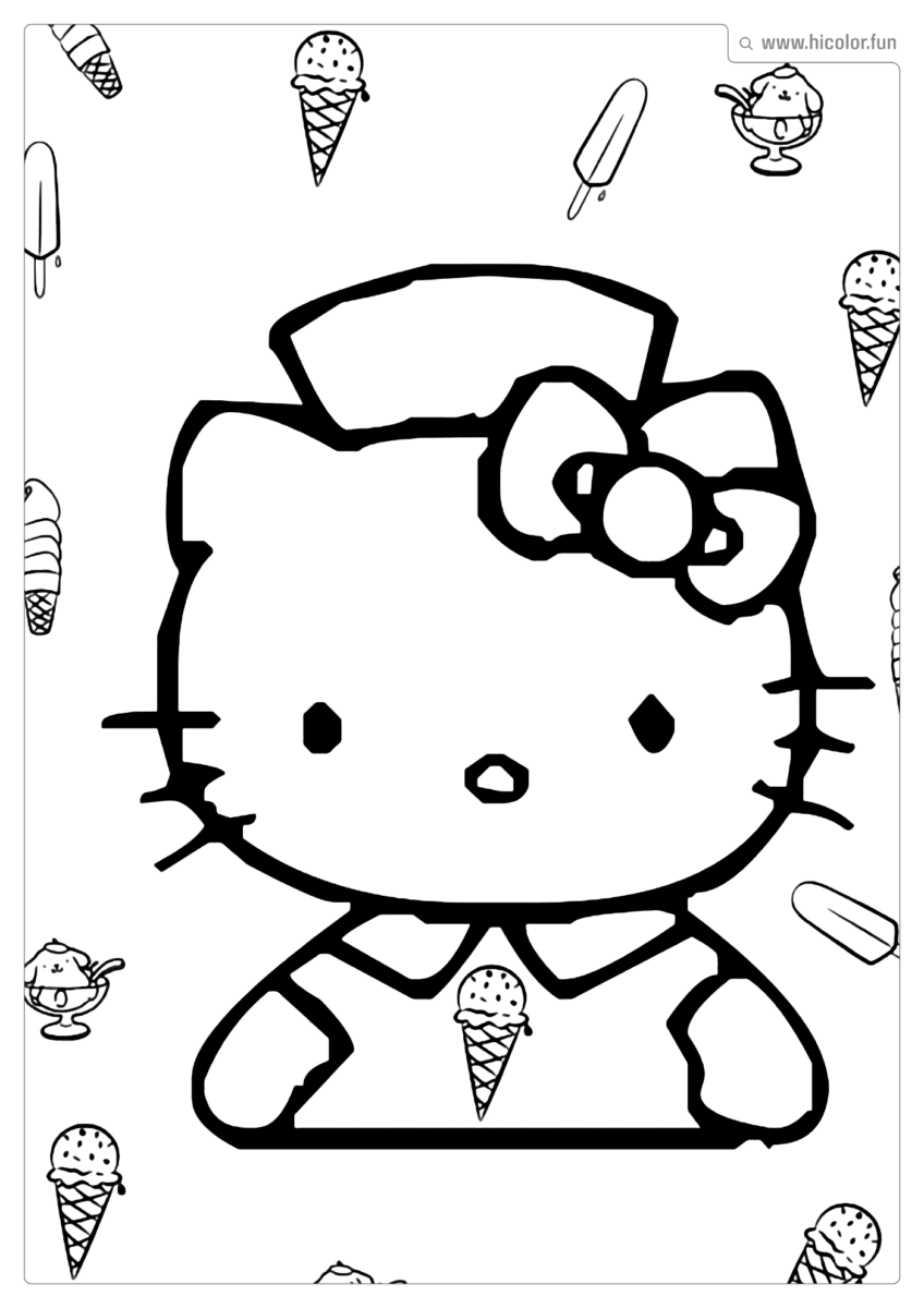 DESENHO PARA COLORIR HELLO KITTY SORVETE PARA IMPRIMIR